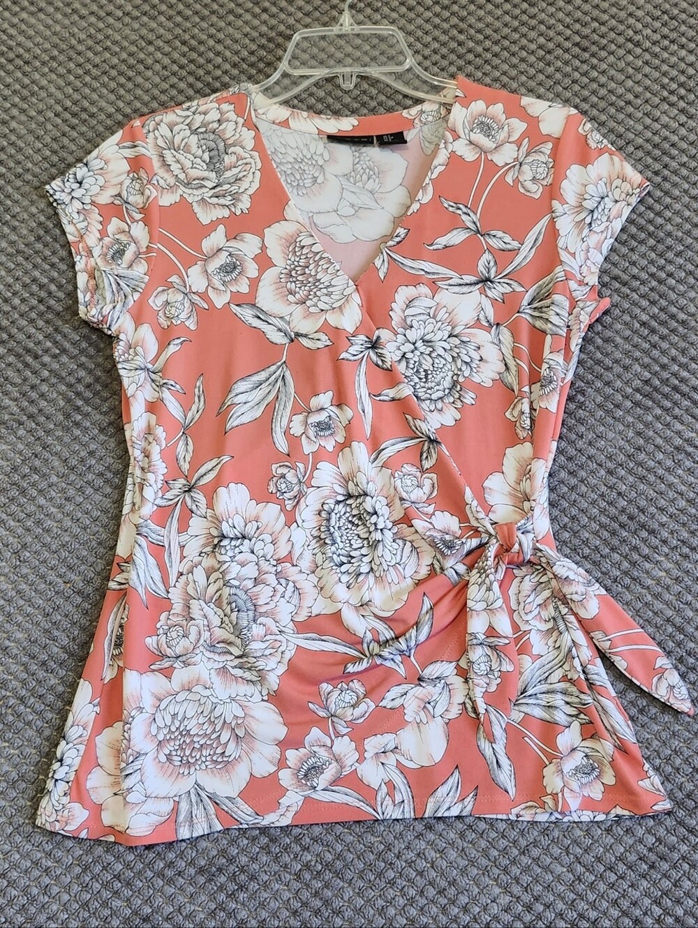 Tahari Coral Floral Wrap Blouse S